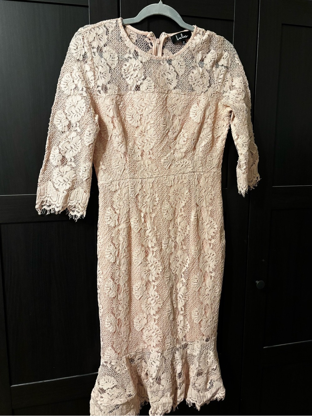 Lulu's Dusty Blush Lace Midi Dress